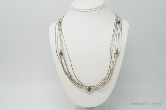 Vintage Native American Unsigned Green Spot Jasper Sterling Silver Necklace