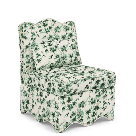 Dining Chair Flannelette Floral Green Armless Wood Frame 25x26x35 In
