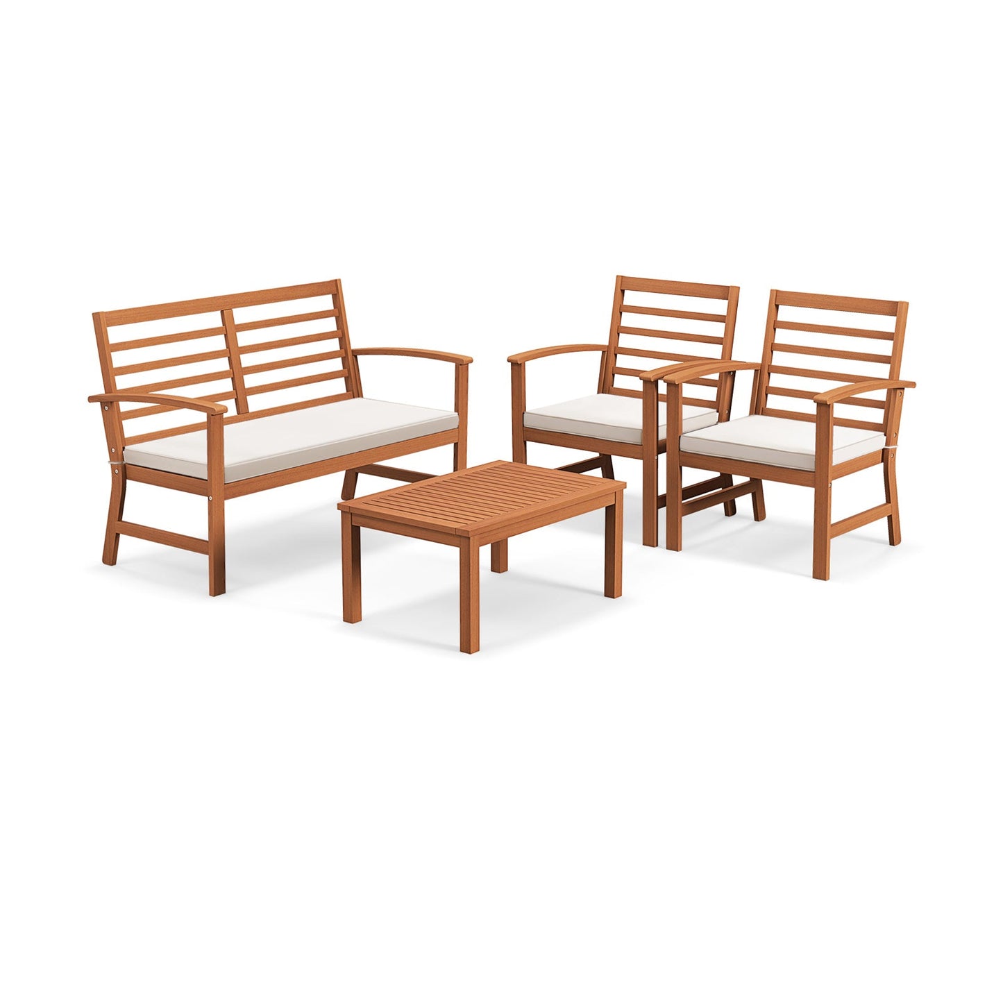 4 Pieces Outdoor Furniture Set with Stable Acacia Wood Frame