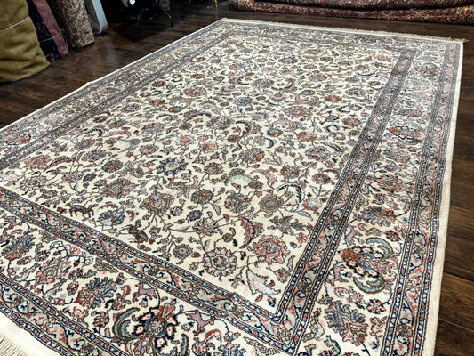 Karastan Rug #738 Tabriz Design 8.8 x 12, Room Sized Wool Pile Karastan Carpet, Vintage Discontinued Karastan Area Rug, Ivory, Floral Rug