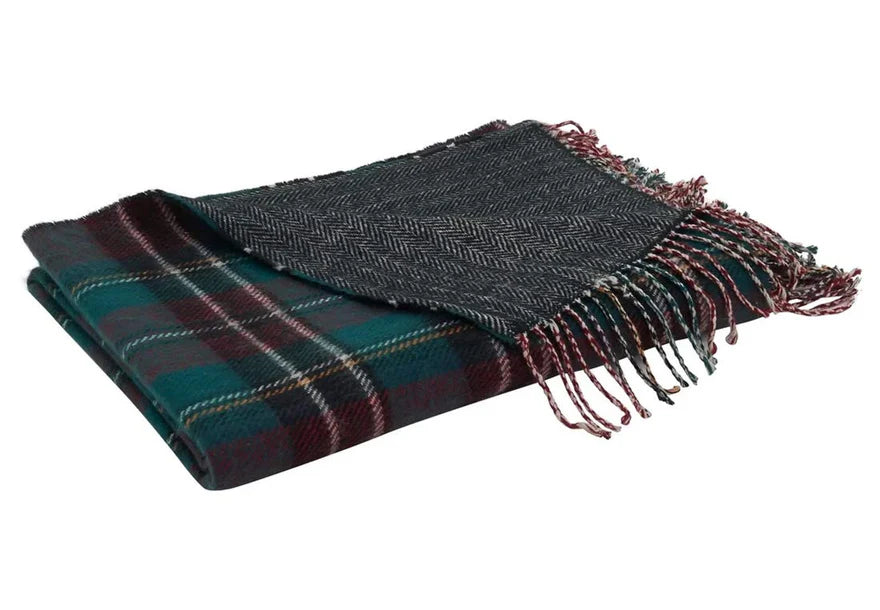The Foxcroft Reversible Plaid & Herringbone Fringe Throw Blanket