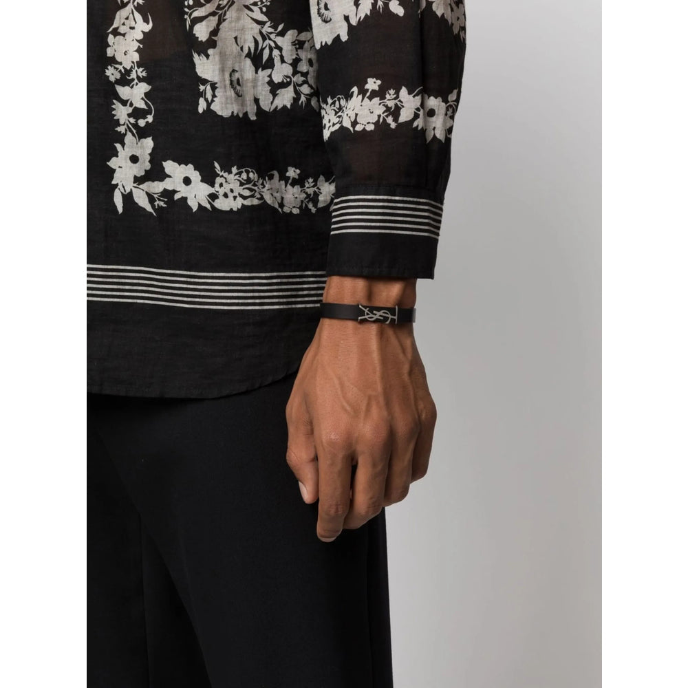 Saint Laurent Leather Logo Bracelet – Black