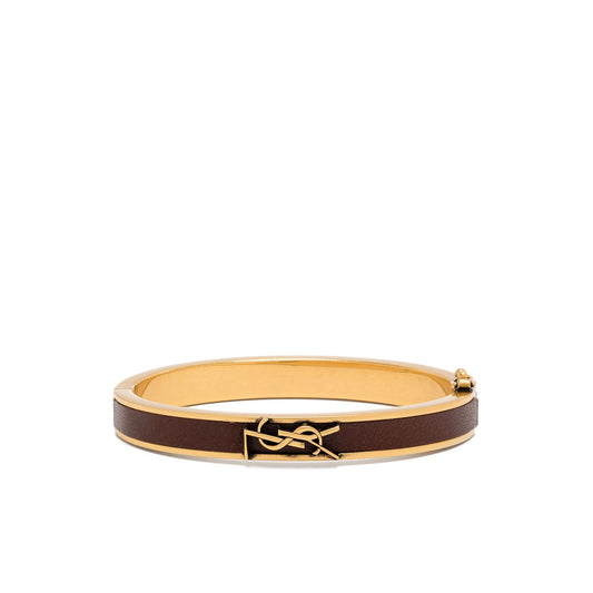 Saint Laurent Cassandre Leather Bracelet – Gold & Chocolate Brown