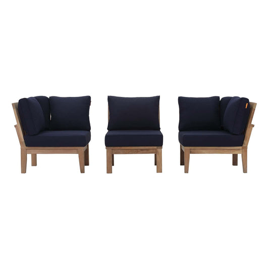 Seabrook Outdoor Patio Teak 3-Piece Modular Corner Lounge Set