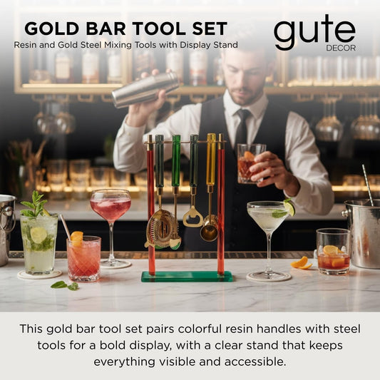 5-PC Gold Bartender Kit with Stand & Color Handles