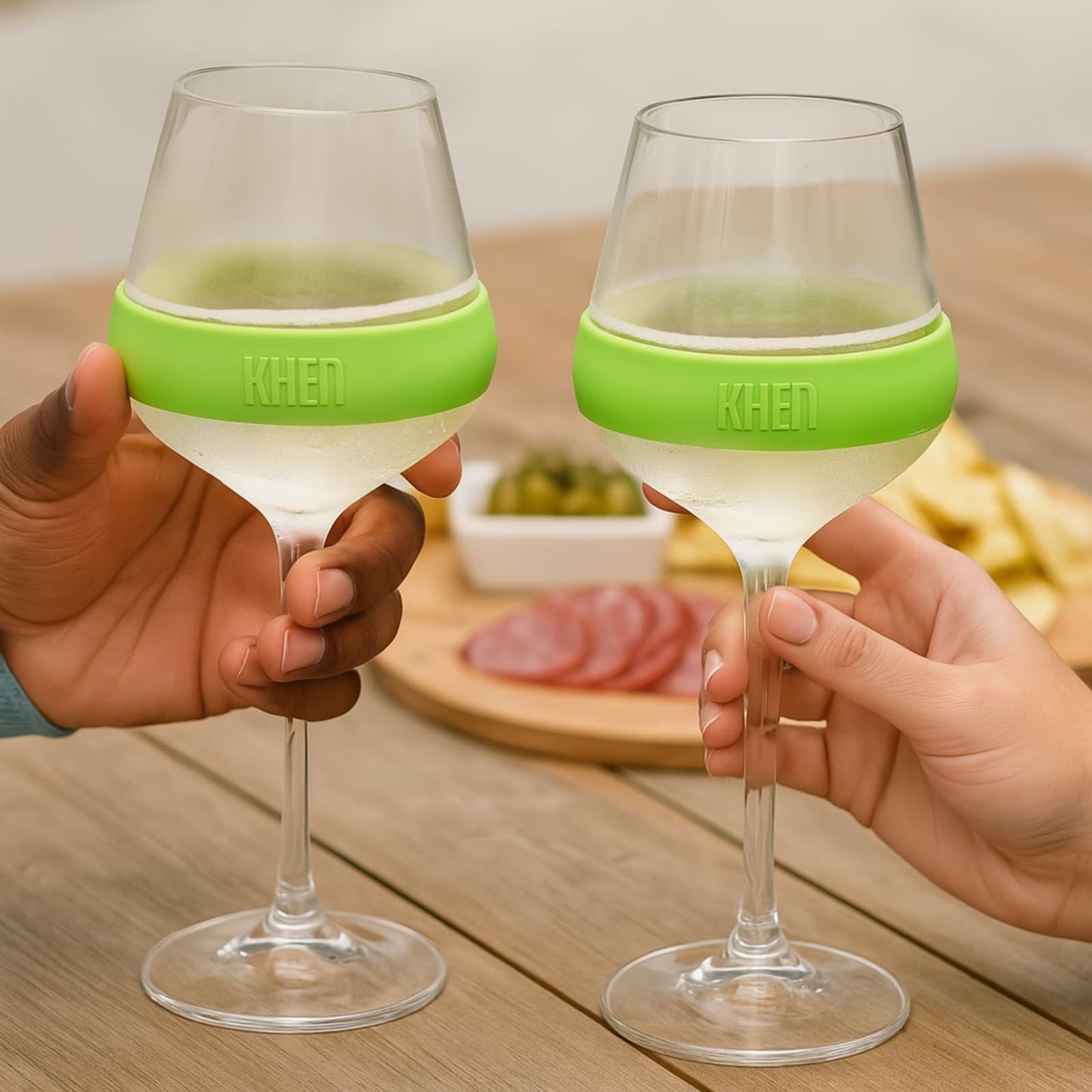 Stemmed Acrylic Cooling Wine Glasses 14oz | Set of 2 | Green