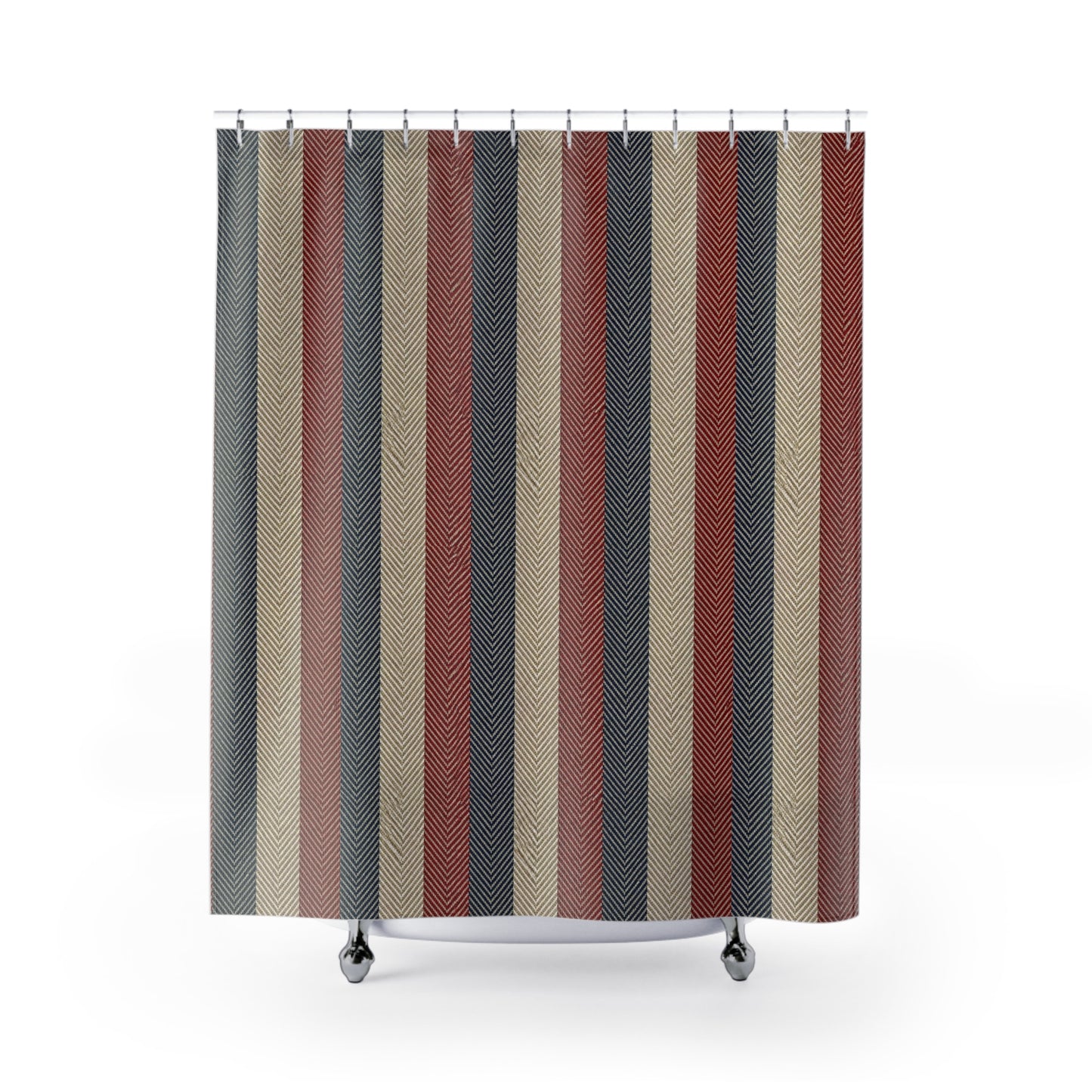 Americana Cabana Stripe Shower Curtain — A timeless coastal stripe inspired by East Coast summers, heritage textiles, and relaxed seaside living.