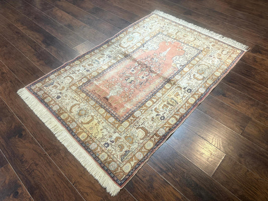 Silk Turkish Kayseri Rug 4x6, Haji Jalili Design, Vintage Rug