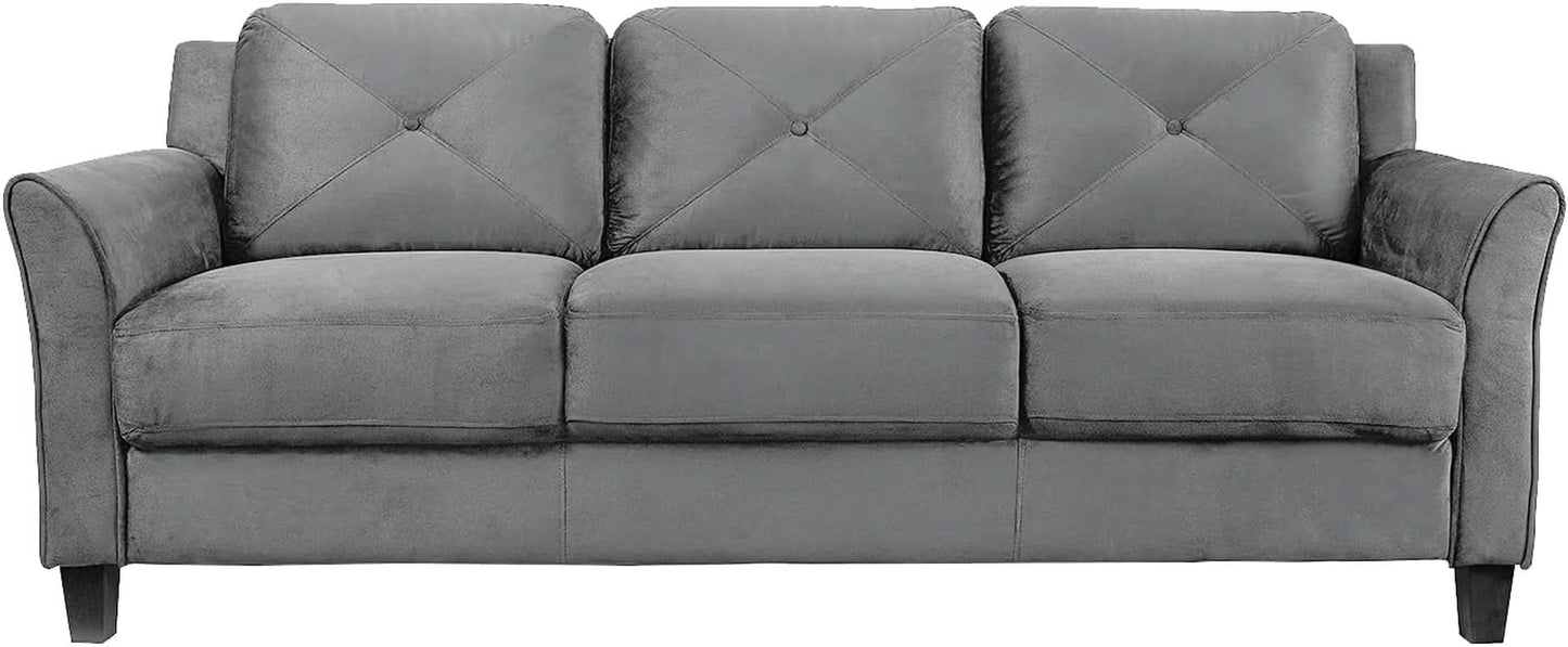 Harrington Grey Sofa Button Tufted Rolled Arm With Plush Cushions