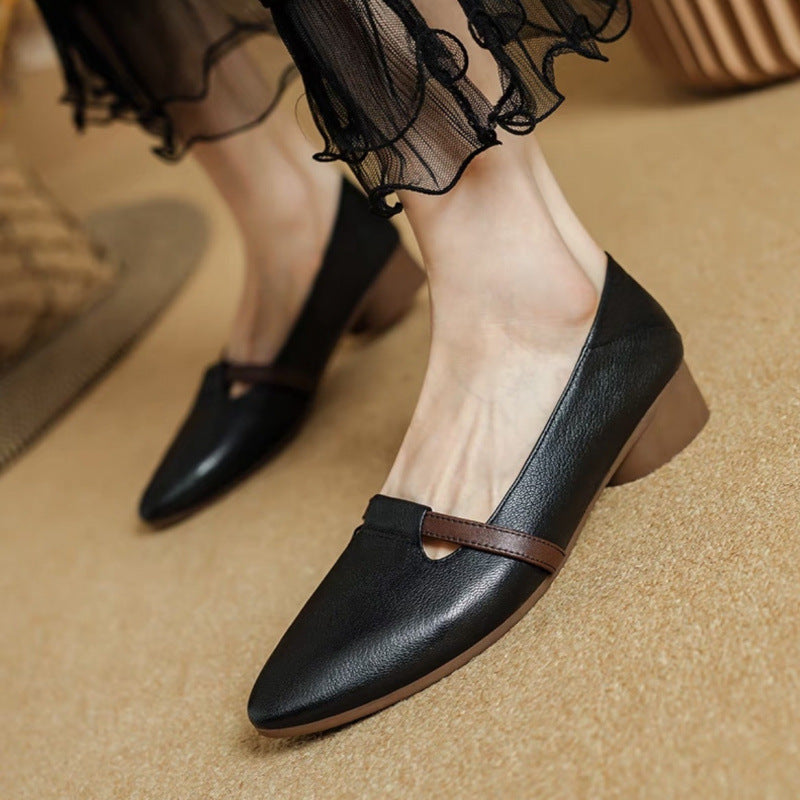 Women's French-Style Suede Low-Heel Pointed Toe Shoes - Elegant Casual Sheepskin Flats