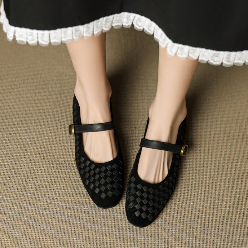 Mary Jane Sheepskin Leather Shoes With Single Strap
