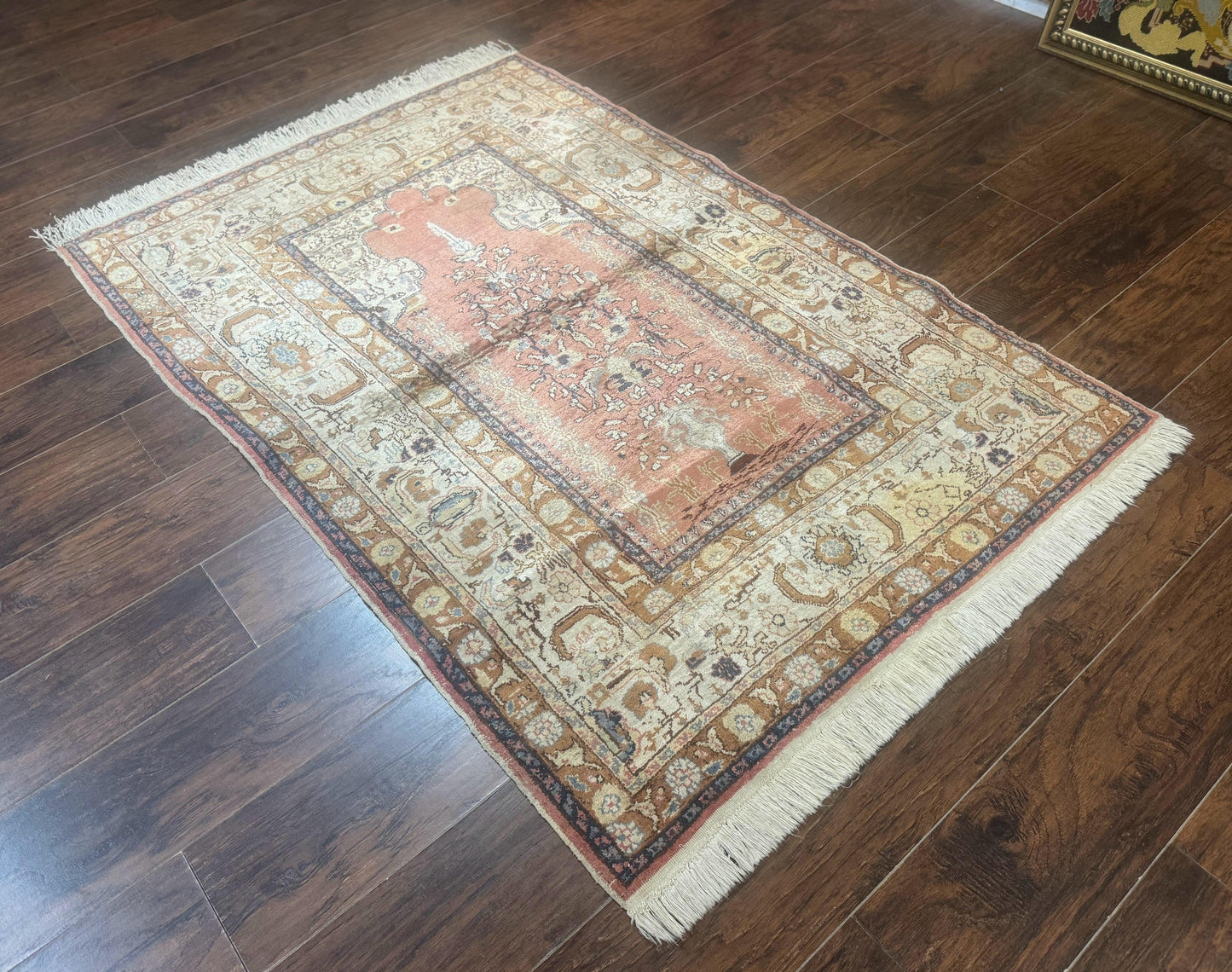 Silk Turkish Kayseri Rug 4x6, Haji Jalili Design, Vintage Rug