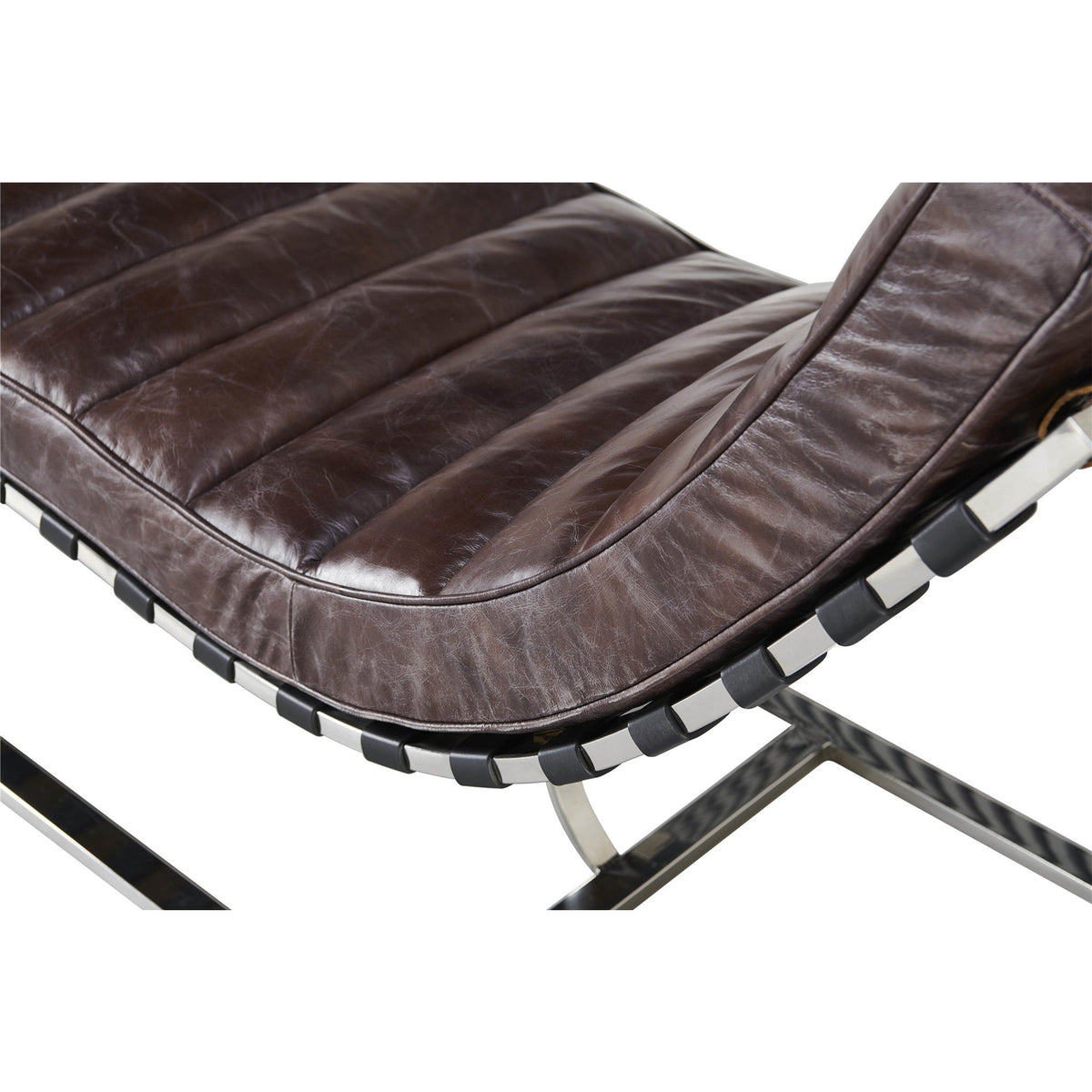 Sporting Estate Channeled Leather Chaise Lounge — Dark Brown