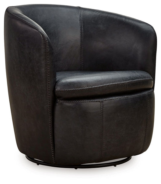 Kierreys Midnight Leather Swivel Club Chair