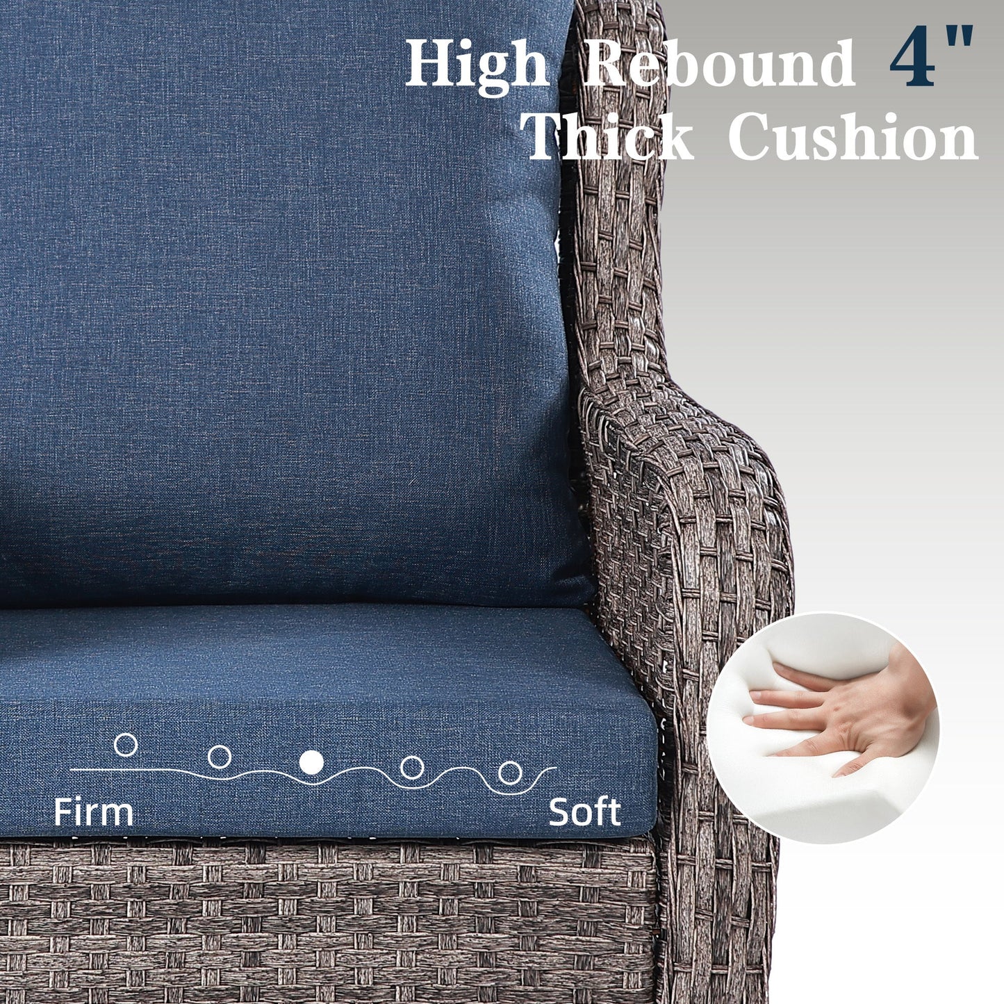 Sofa Set Modern with Three-Seater, Two Swivel Chairs, Footstools and Side Table