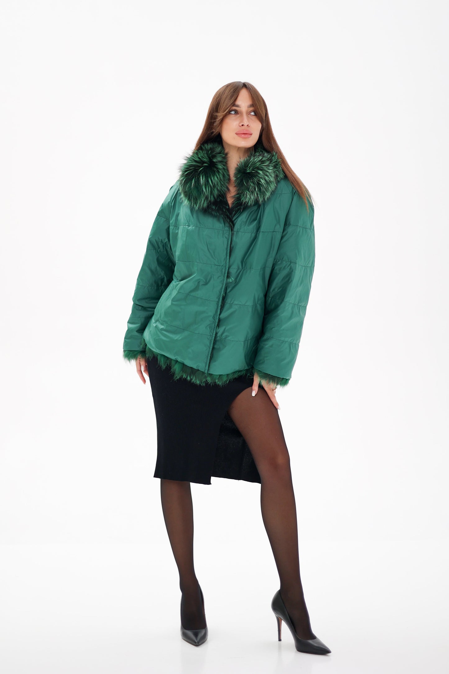 Reversible Genuine Silver Fox Down Fill Coat