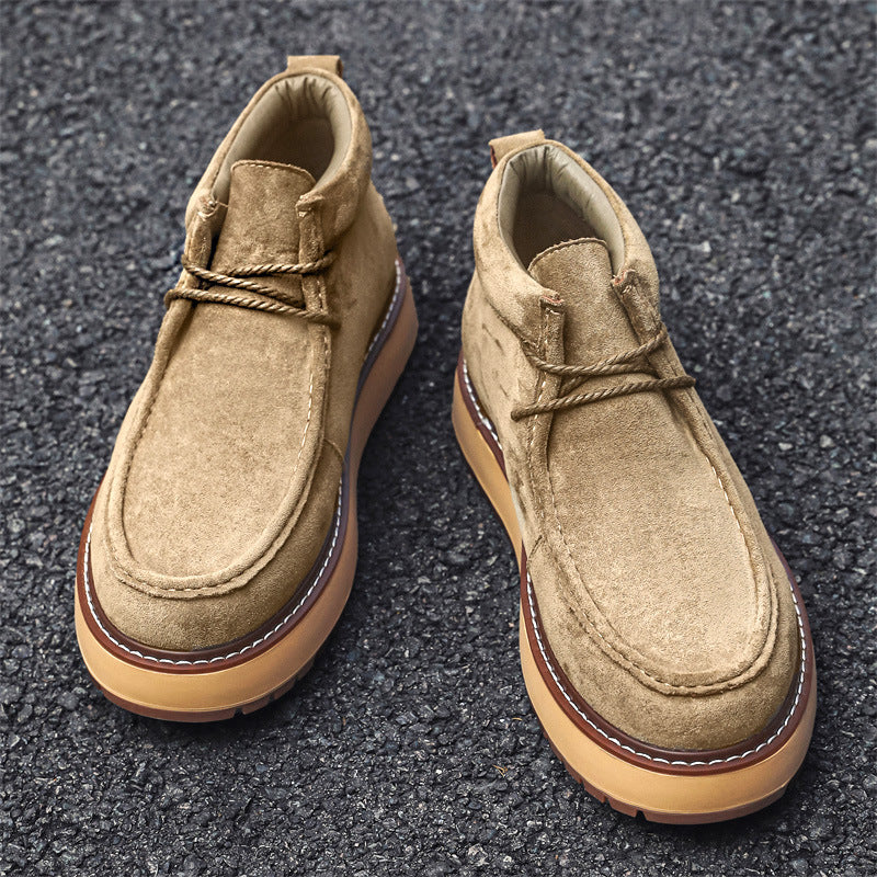 Men's Genuine Leather Suede Dr. Martens Style Boots – Slip-On Mid-Calf Vintage Boots