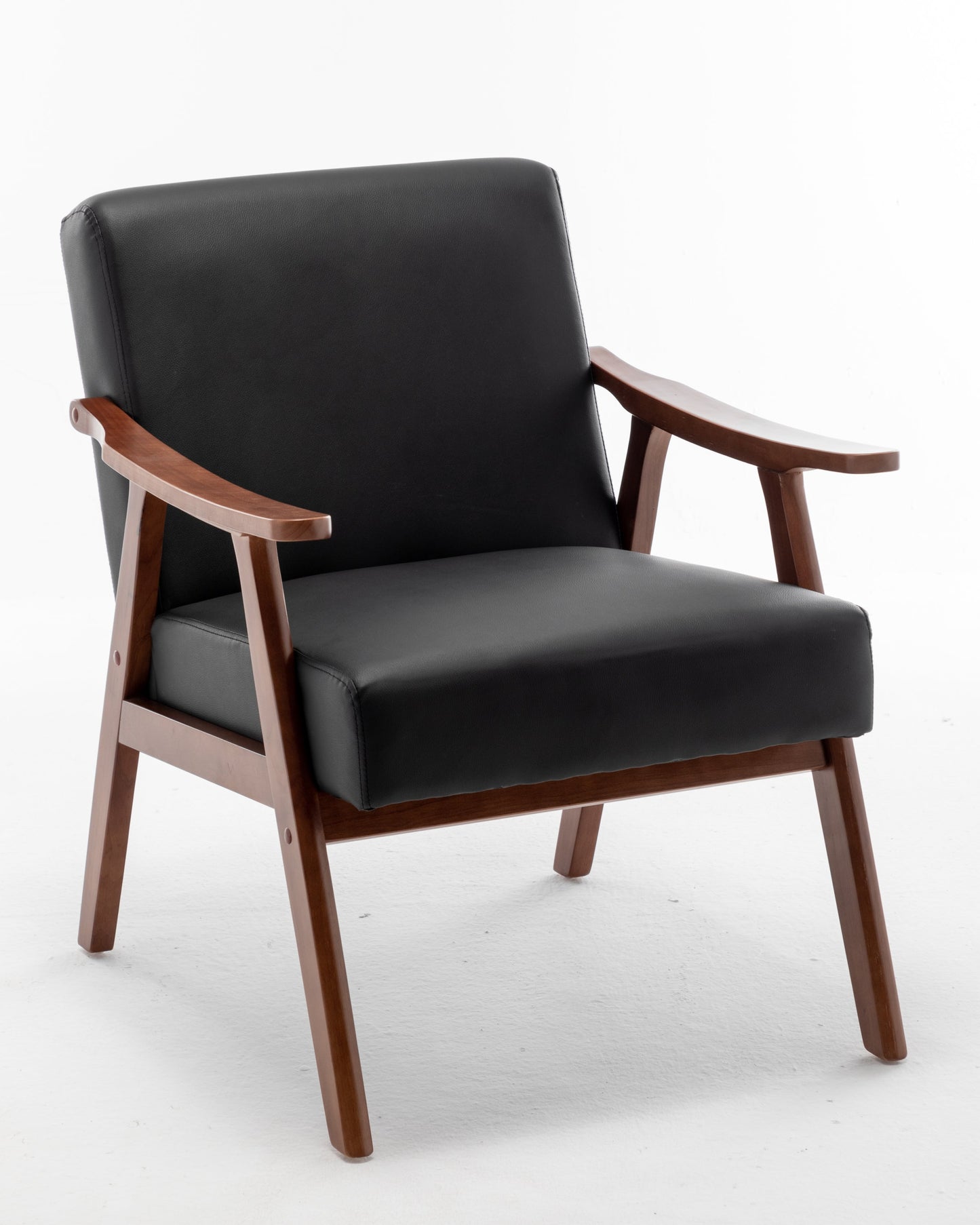 Accent Chair Mid-Century Wingback PU Leather Black Rubberwood 26x31x32 In 300 LB