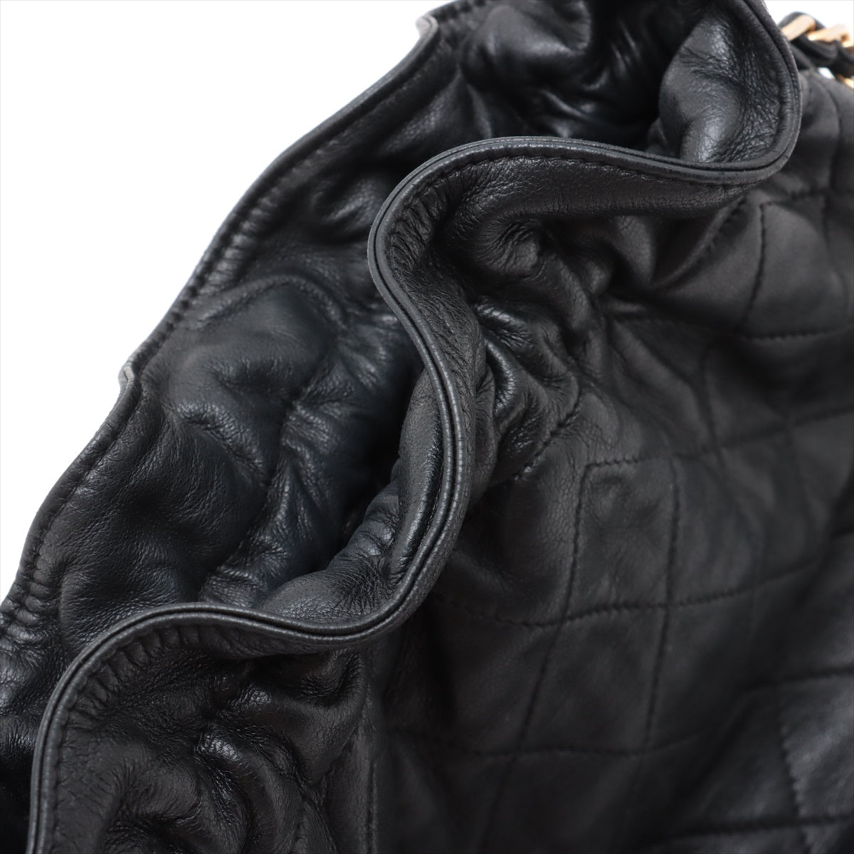 Chanel Matelasse Lambskin Drawstring Bucket Bag Black Gold Metal Fittings #2505