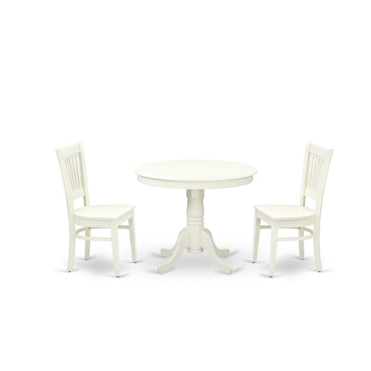 EAST WEST FURNITURE - ANVA3-LWH-W - 3-Pc Kitchen Dining Table Set- 2 Modern dining room chairs and Dining Room Table - Wooden Seat and Slatted Chair Back (linen white Finish)