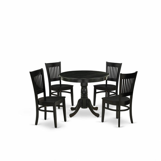 EAST WEST FURNITURE - ANVA5-BLK-W - 5-Pc Dining Room Table Set- 4 dining room chairs and Dining Room Table - Wooden Seat and Slatted Chair Back (Black Finish)