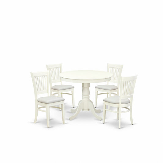 EAST WEST FURNITURE - ANVA5-LWH-C - 5-Piece Dining Table Set- 4 dining room chairs and Wooden Dining Table - Linen Fabric Seat and Slatted Chair Back (linen white Finish)