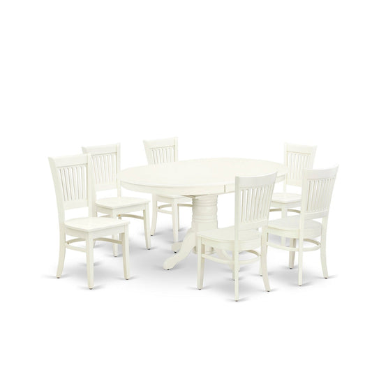 EAST WEST FURNITURE - AVVA7-LWH-W - 7-Piece Kitchen Table Set- 6 Modern Dining Chairs with Wooden Seat and Slatted Chair Back - Removable leaf Kitchen Dining Table - linen white Finish