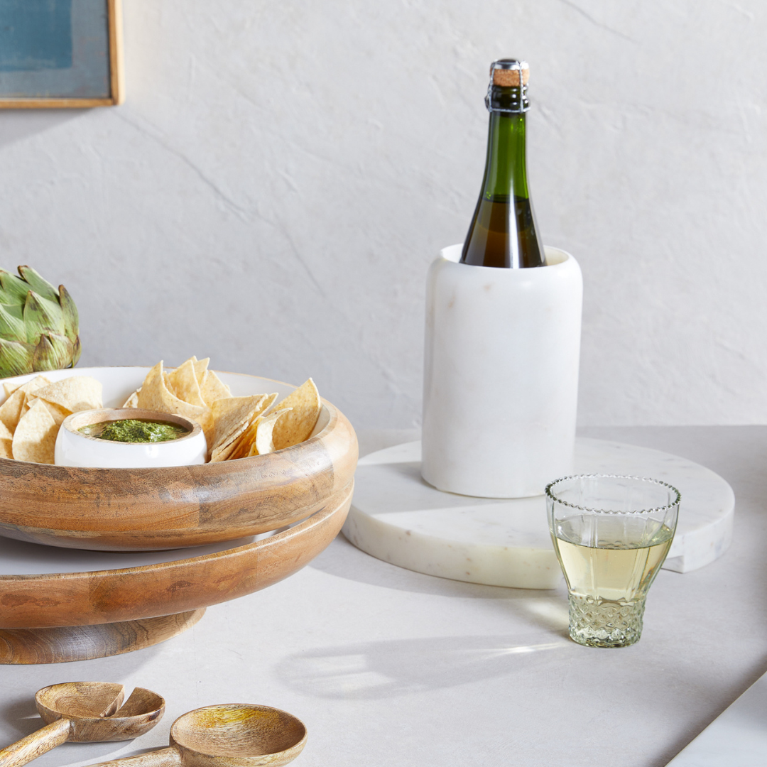 White Marble Thick Round Board with Handle Grooves