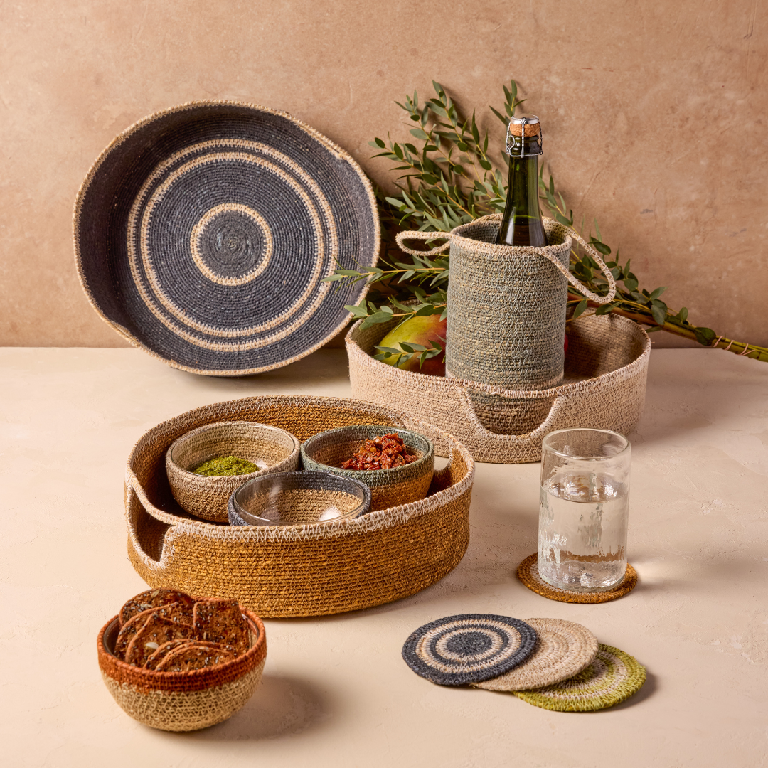 Hydra Woven Seagrass Coaster, Set of 4 (Chartreuse , Navy, Marigold, Grey)