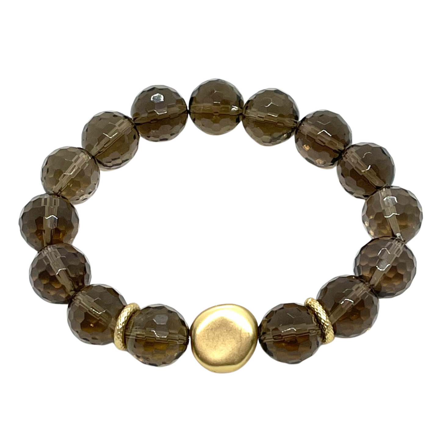Smoke Topaz Stretch Bracelet with Matte Gold Flat Bead