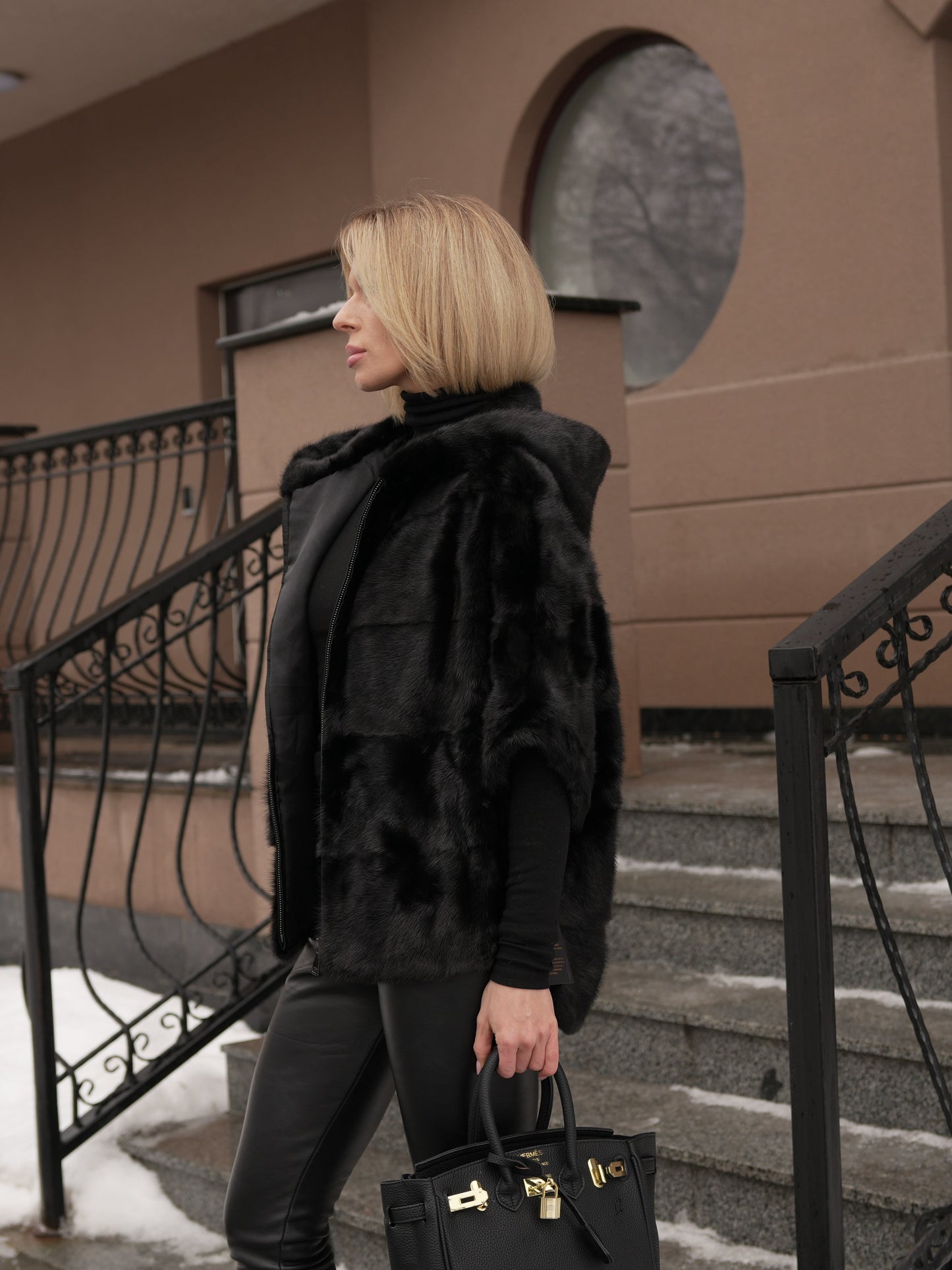 Genuine Scandinavian Mink Fur Poncho with Fully Lined Mink Hood
