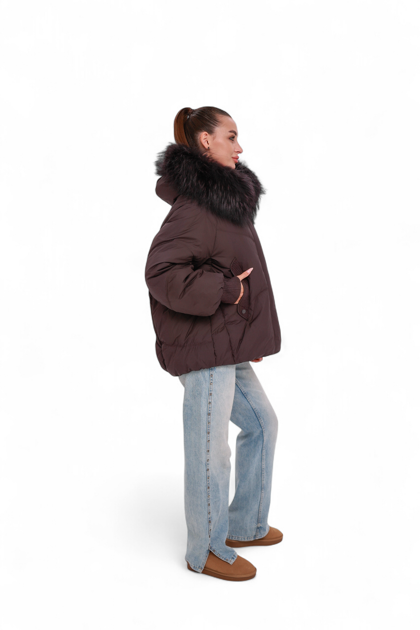 Verbier Genuine Fur Trim Down Fill Jacket in Fig