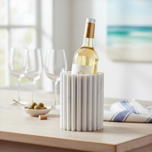 The Columbia Fluted White Marble Wine Bottle Holder