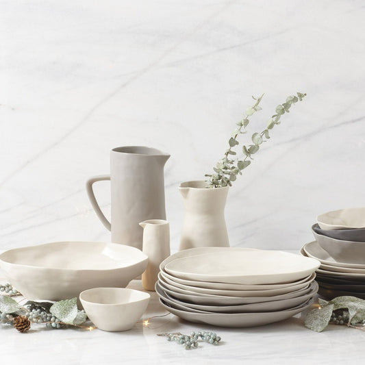 The Rugueux Stoneware Carafe Artisan Pitcher in Pearl