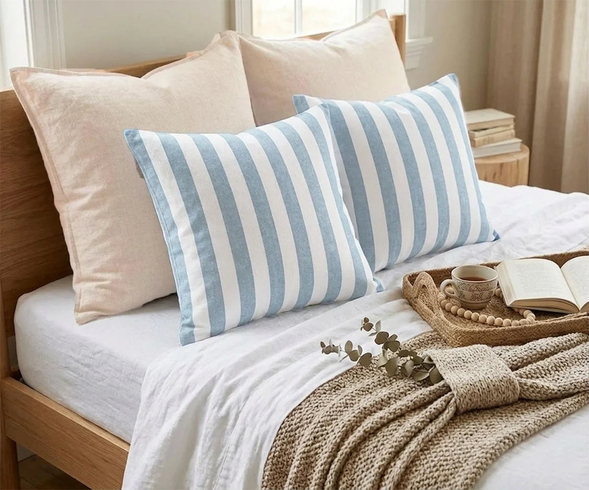Harbor Stripe Cotton-Linen Pillow Covers – Blue & White, Set of Two