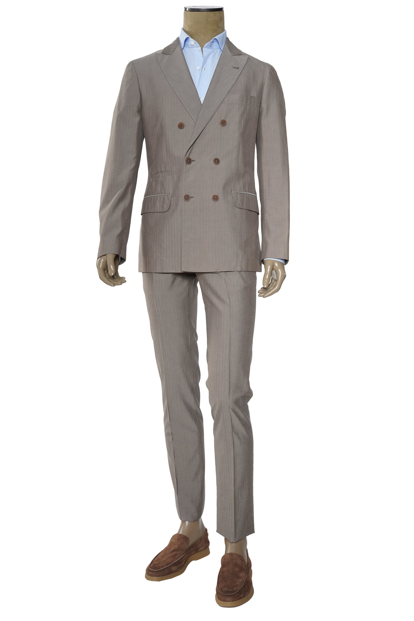 Brunello Cucinelli Double-Breasted Jumbo Pinstripe Cotton Suit