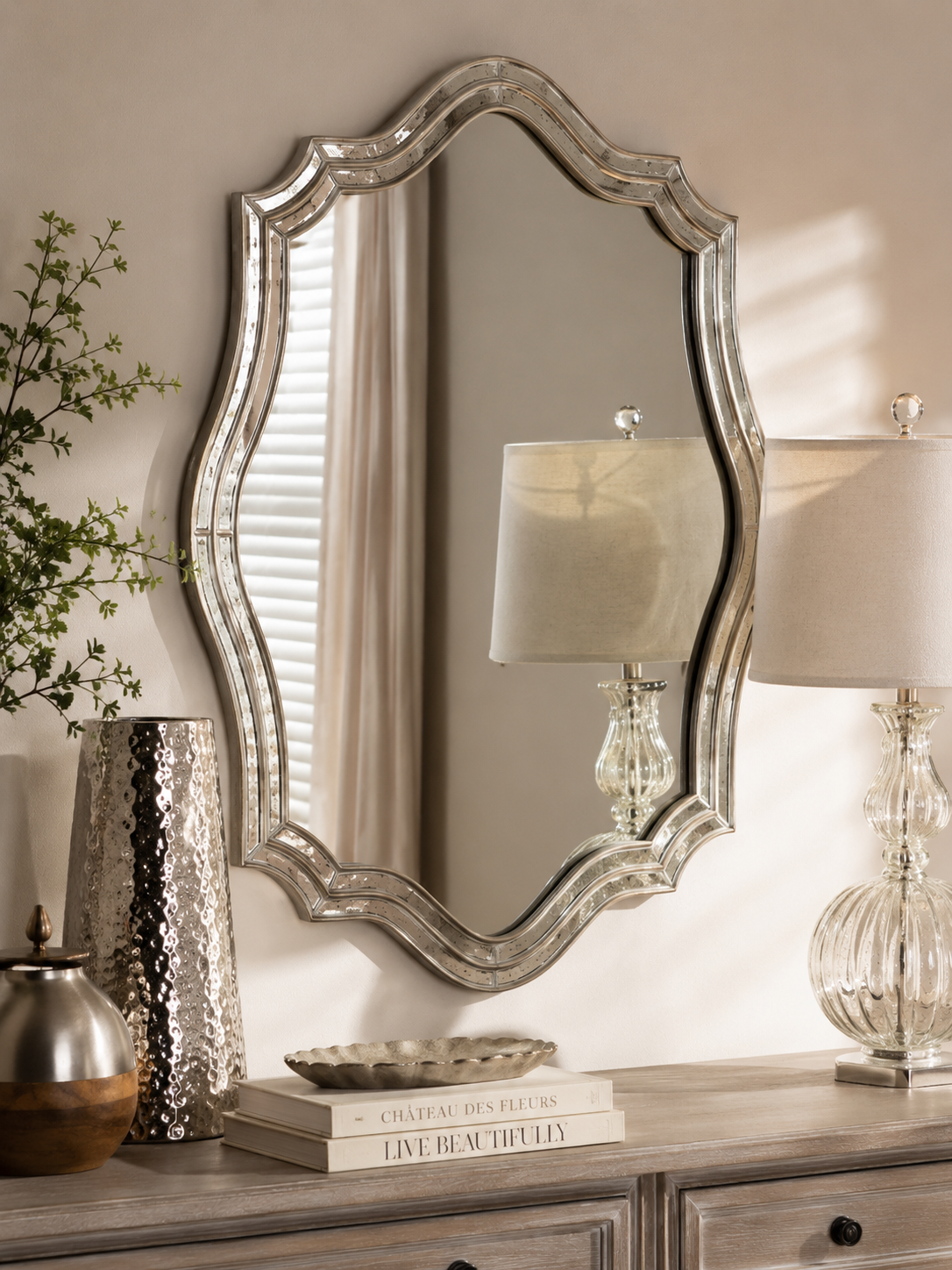 Kensington Manor Antiqued Silver Accent Wall Mirror