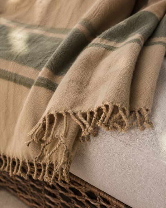The Garden Pavilion Collection | Otavalo Handwoven Alpaca Throw – Tobacco, Olive & Khaki