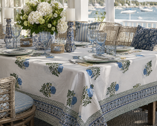 The Jardin Bleu Organic Cotton Tablecloth