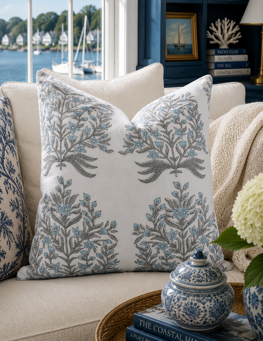 Vrindavan Heritage Hand Block-Printed Floral Pillow Cover