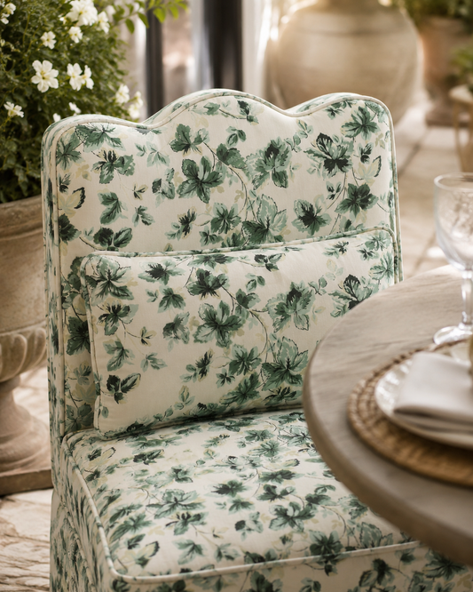Upholstered Floral Flannel Accent Dining Chair with Lumbar Pillow