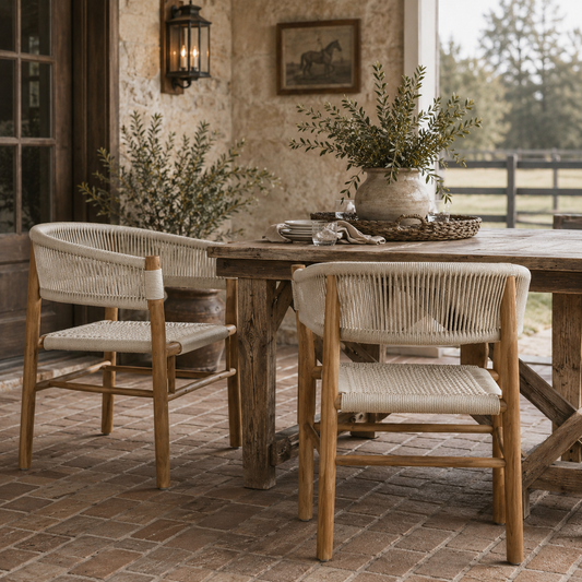 Vienna Outdoor Teak & Woven Rope Dining Armchairs (Set of 2)