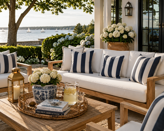 Harbor Stripe Blue Indoor Outdoor Throw Pillow | Bay & Bridle
