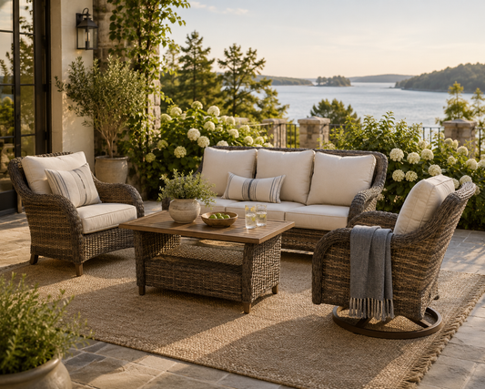 The Ashbourne All-Weather Wicker Outdoor Seating Collection with Swivel Rocking Chairs