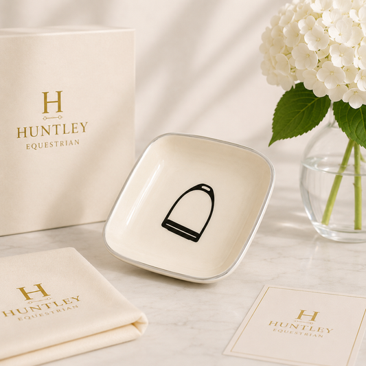 Huntley Equestrian Small Square White Bowl with Stirrup Design