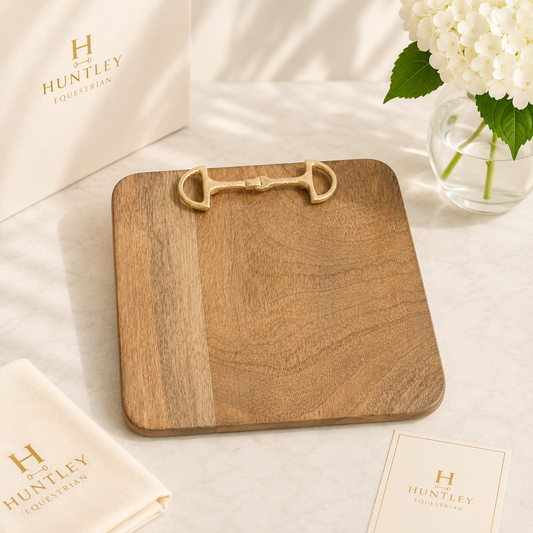 Huntley Equestrian Wooden Square Tray with Gold Bit