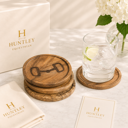 Huntley Equestrian Wooden Coasters with Decorative Bit Design, set of 4