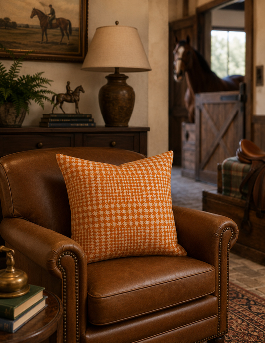 Sporting Estate Rust Houndstooth Throw Pillow