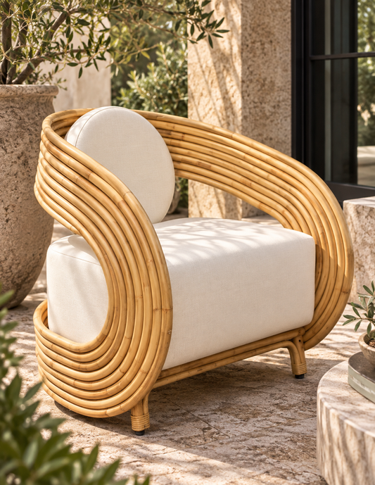 Madrid Natural Rattan Upholstered Armchair with Cushions
