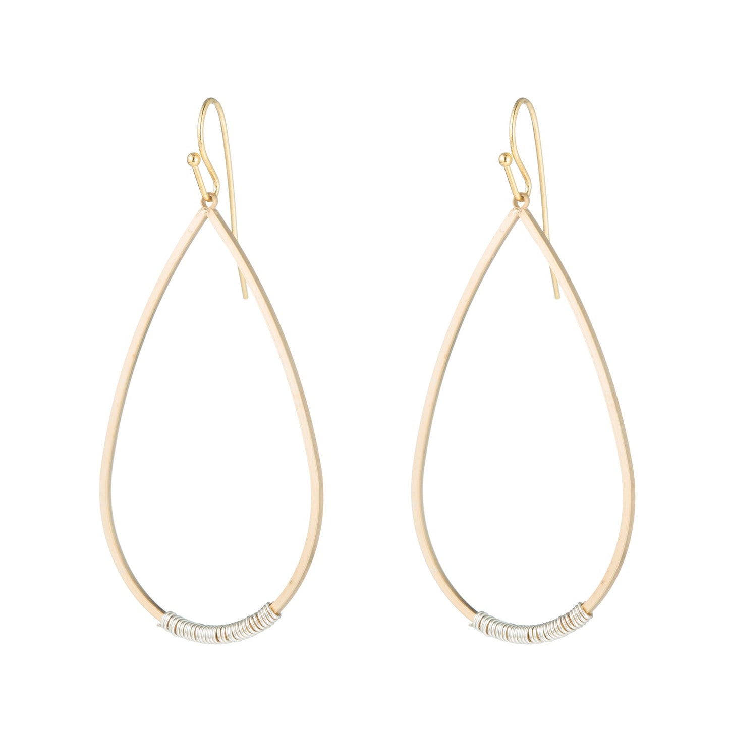 Matte Gold Silver Wire Wrapped Teardrop Earrings